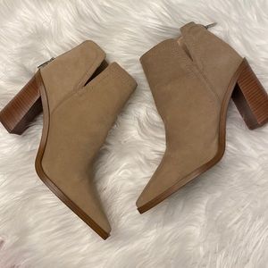 New Vince Camuto Welland Suede booties. Dark beige